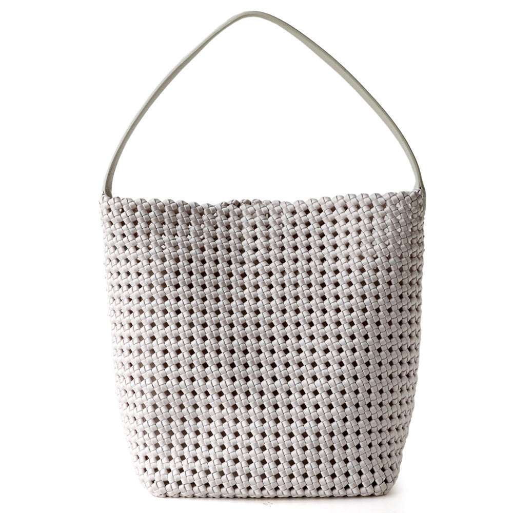 Hollow Woven Cowhide Tote Bag for Women Large Capacity Shoulder Underarm Handbag, Designer Style with Versatile Commuter Appeal