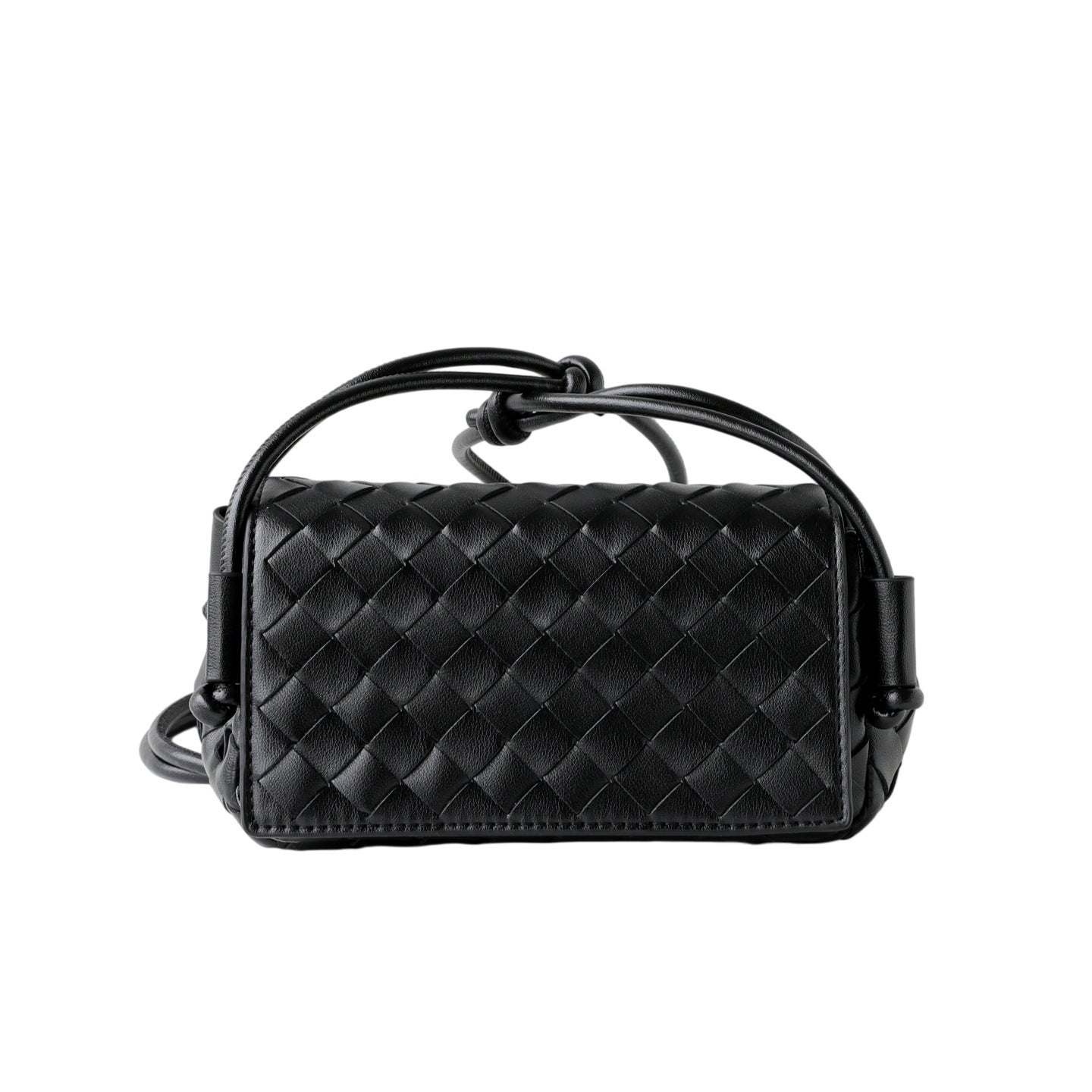 Cowhide Woven Flap Phone Bag for Women Mini Knot Shoulder Crossbody Handbag, Premium Niche Purse with Artisan Woven Texture
