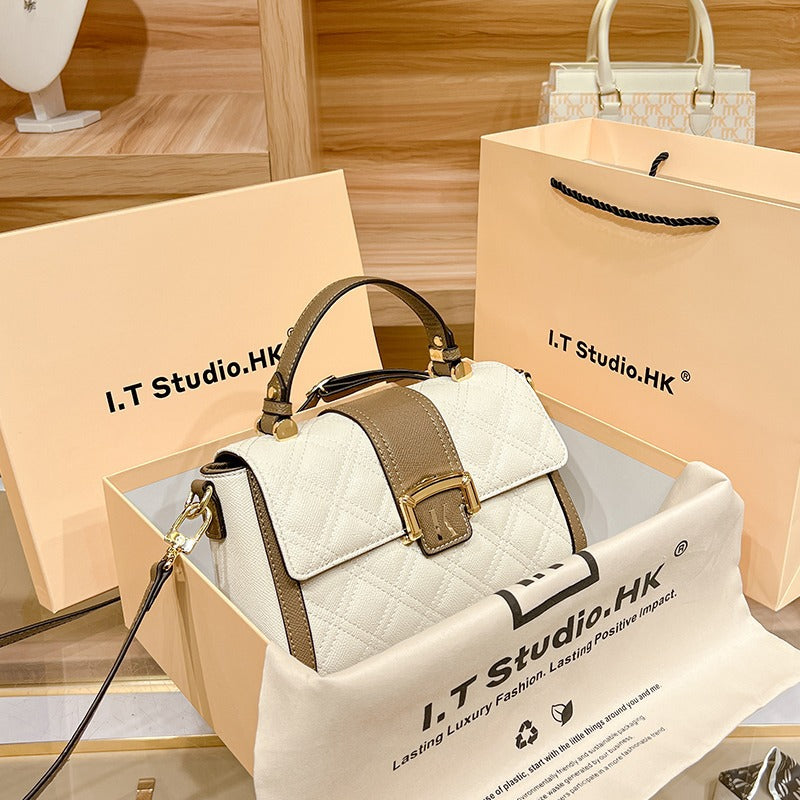 Genuine Leather Minimalist Small Square Bag for Women, New Trendy Casual Top Handle Shoulder Crossbody Purse, Versatile Everyday Handbag for Ladies
