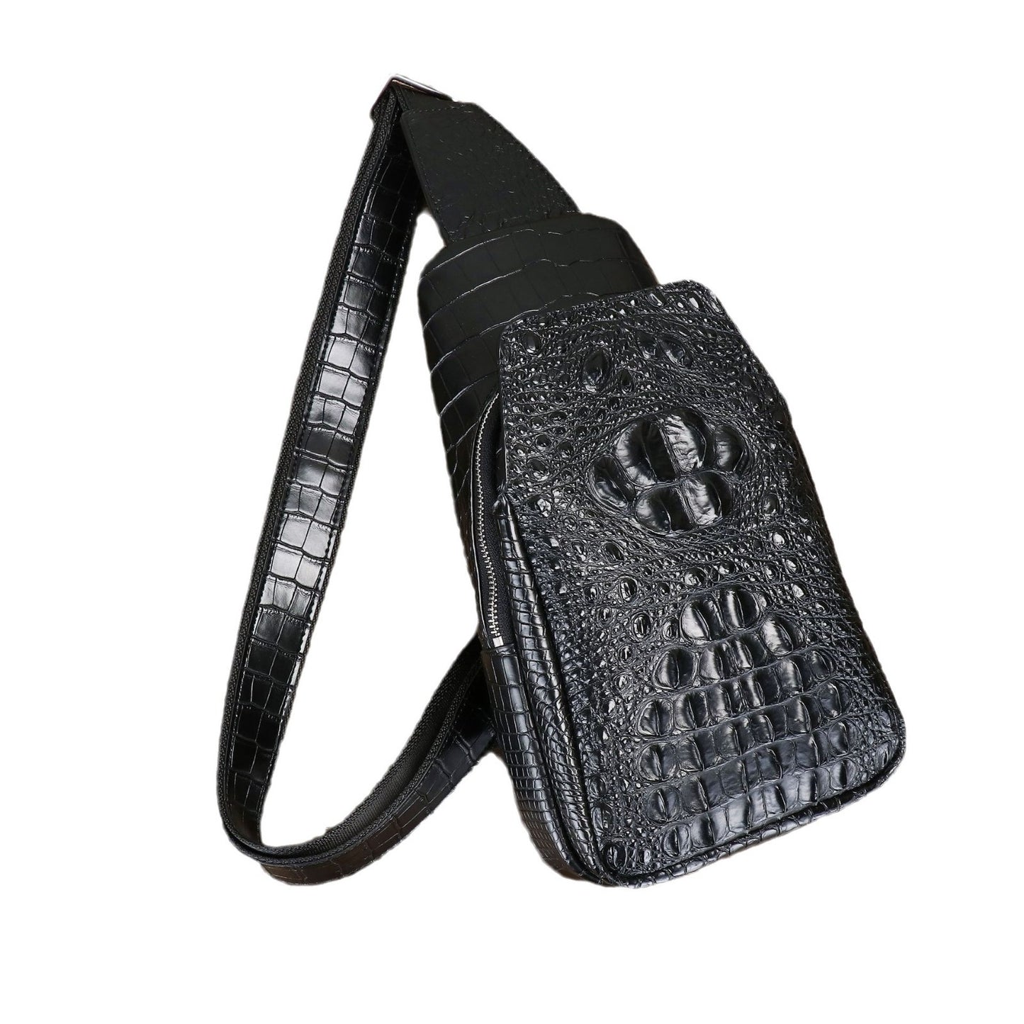 Premium  Croc-Effect Men's Chest Bag, A Large Capacity Crossbody Shoulder Front Pack with High-End Trendy Design, Perfect for Everyday & Travel