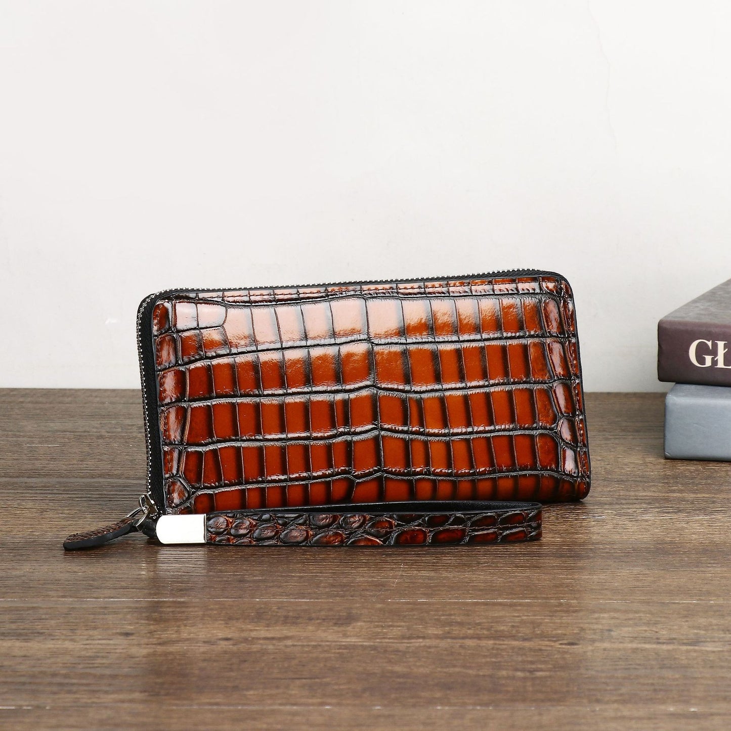 New Arrival Distressed Croc-Effect Long Clutch Wallet for Men, A High-End Handcrafted Vintage Handheld Wallet with Multiple Card Slots