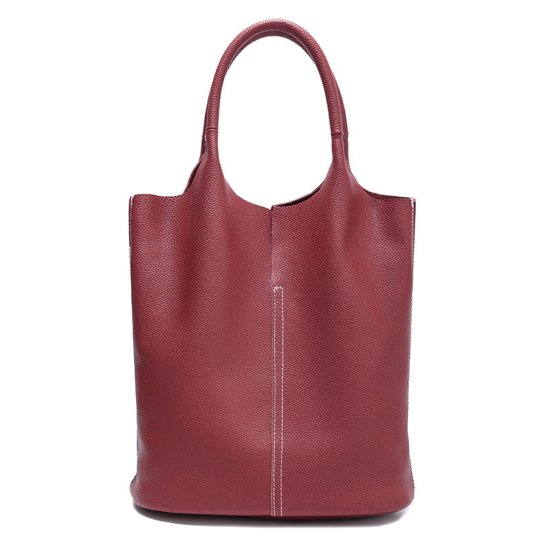 Top Layer Cowhide Tote Bag for Women Large Capacity Shoulder Handbag, Minimalist Pebble Grain Purse with Versatile Everyday Style