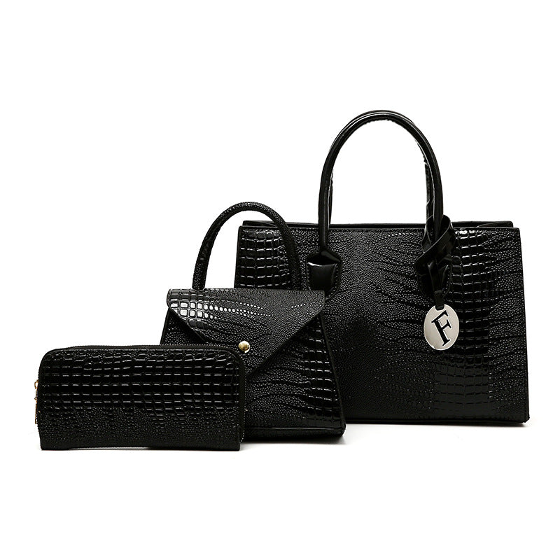 New Arrival Croc-Effect 3-Piece Handbag Set for Women, A Fashionable Top-Handle Crossbody Commuter Tote with Matching Wallet & Pouch, Perfect Everyday Set