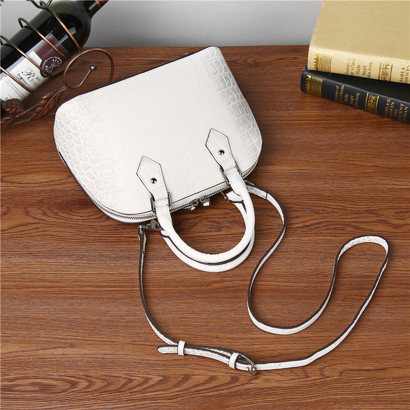 New Arrival Croc-Effect Genuine Leather Shell Bag for Women, Large Capacity Shoulder Crossbody Top-Handle Handbag with Trendy Premium Design, Everyday Purse