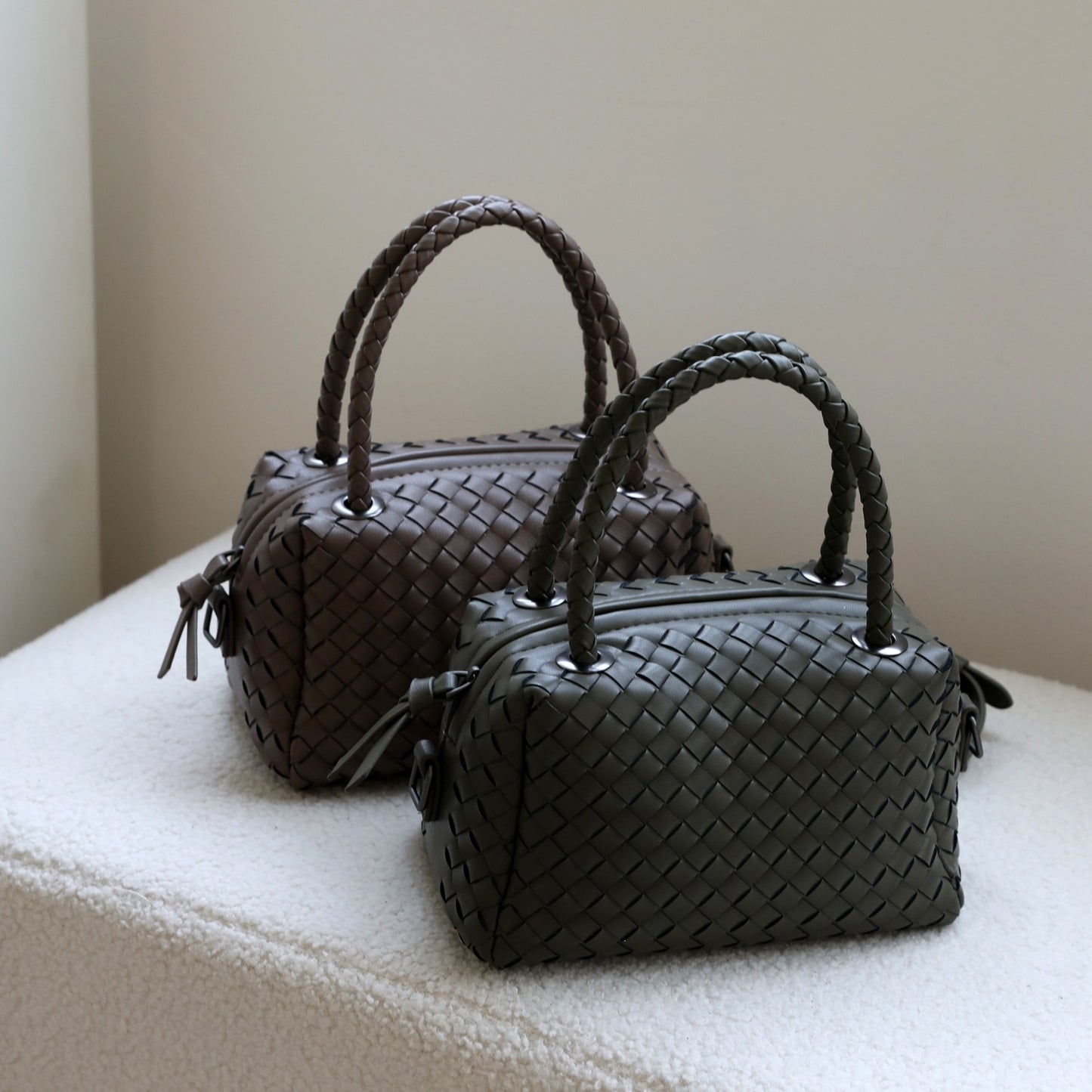 Handwoven Genuine Leather Boston Pillow Bag for Women Shoulder Crossbody Handbag, Premium Artisan Purse with Classic Silhouette