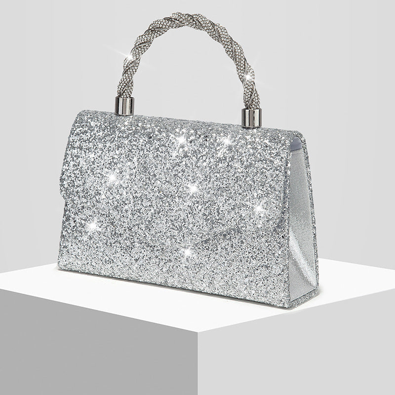 Sequin Embellished Evening Clutch for Women, New Sparkly Formal Gown Banquet Top Handle Purse, Elegant Wedding Party Handbag for Ladies