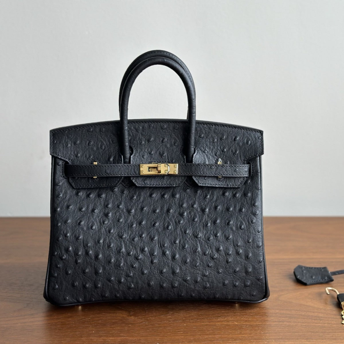 Women's Ostrich Grain Leather Birkin-Style Tote Bag, Hermès-Inspired Luxury Handbag with Top Handles, Genuine Cowhide Shoulder Purse, Exquisite Designer Satchel for Work & Travel