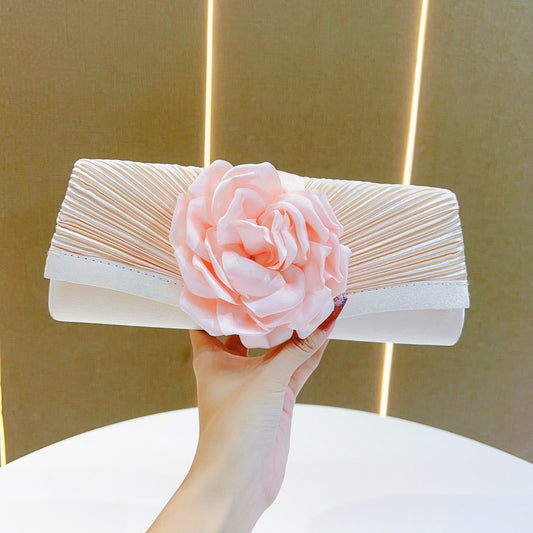 Elegant Pleated Evening Clutch for Women, A Floral Chanel-Style Crossbody Banquet Bag with Premium Sophisticated Design, Perfect for Formal Dresses & Special Occasions