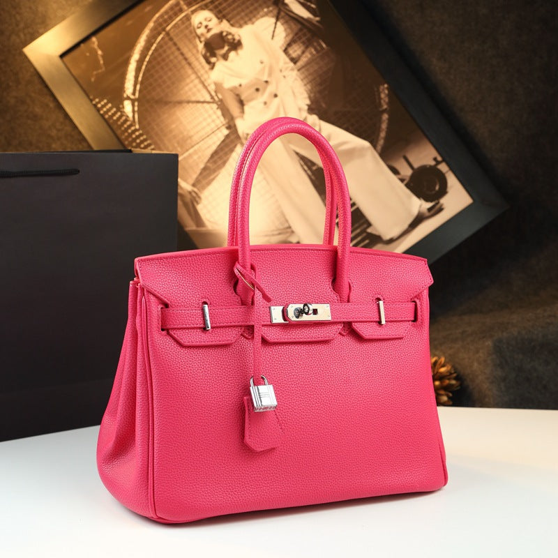 New Arrival Pebbled Leather Birkin-Inspired Tote Bag for Women, Large Capacity Turn-Lock Shoulder Crossbody Handbag with Light Luxury Style, Perfect Commuter Purse for Work & Everyday