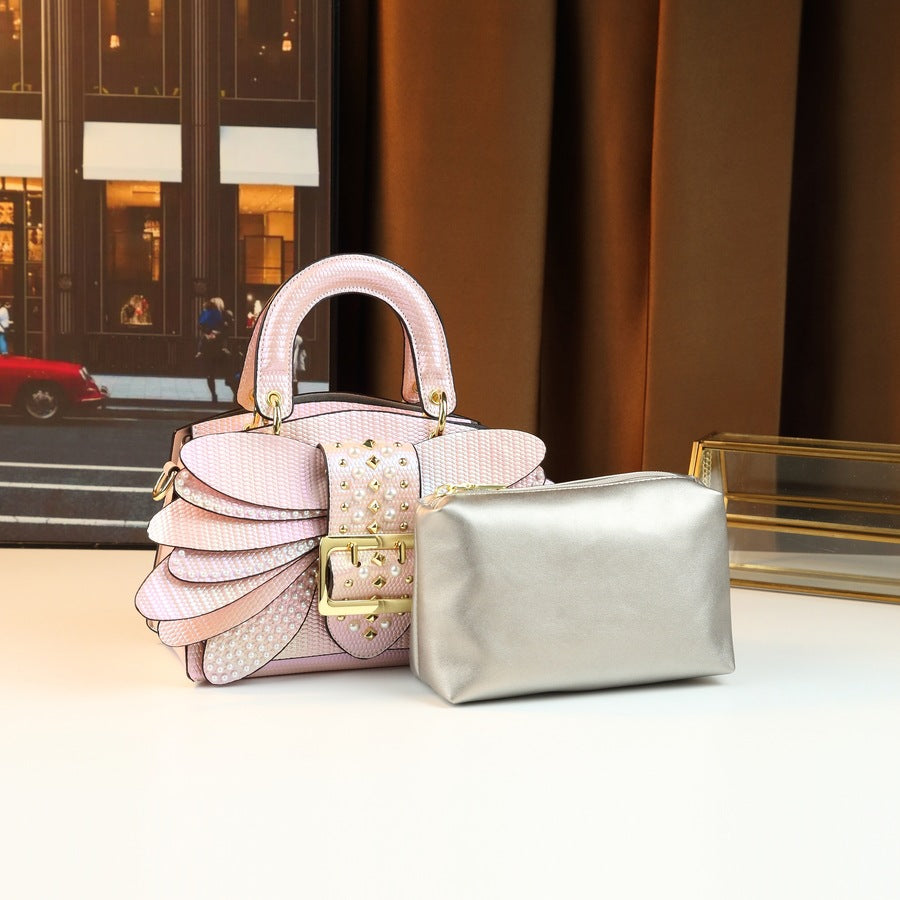 Pearl Stud Wing Boston Bag for Women Gradient Color Shoulder Crossbody Handbag, Trendy Chain Purse with Dragonfly Hardware Accent