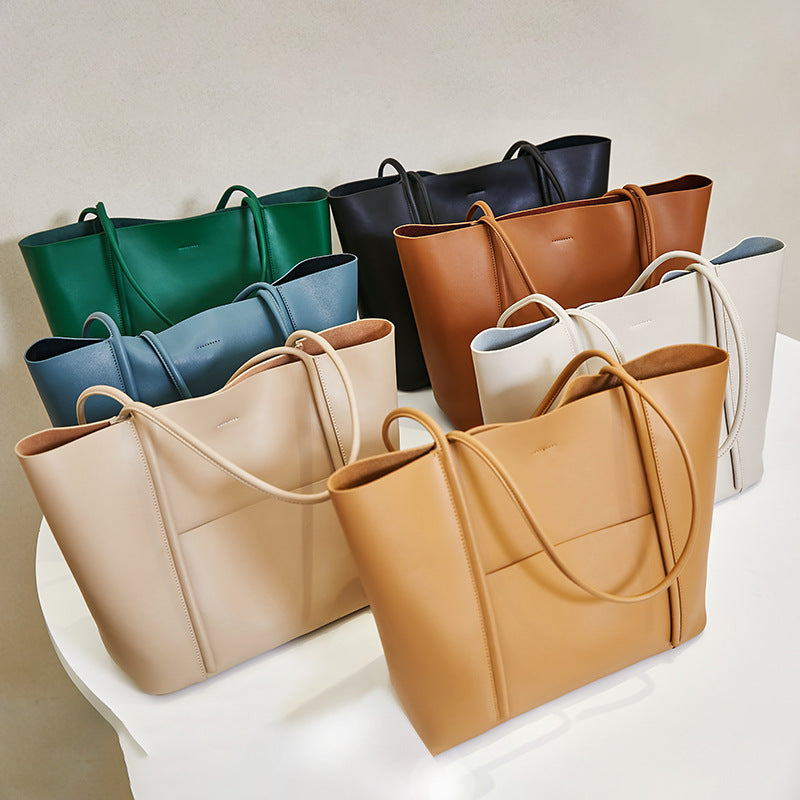 Cowhide Large Capacity Tote Bag for Women Stylish Commuter Shoulder Handbag, Versatile Bestselling Purse with Premium Leather Finish