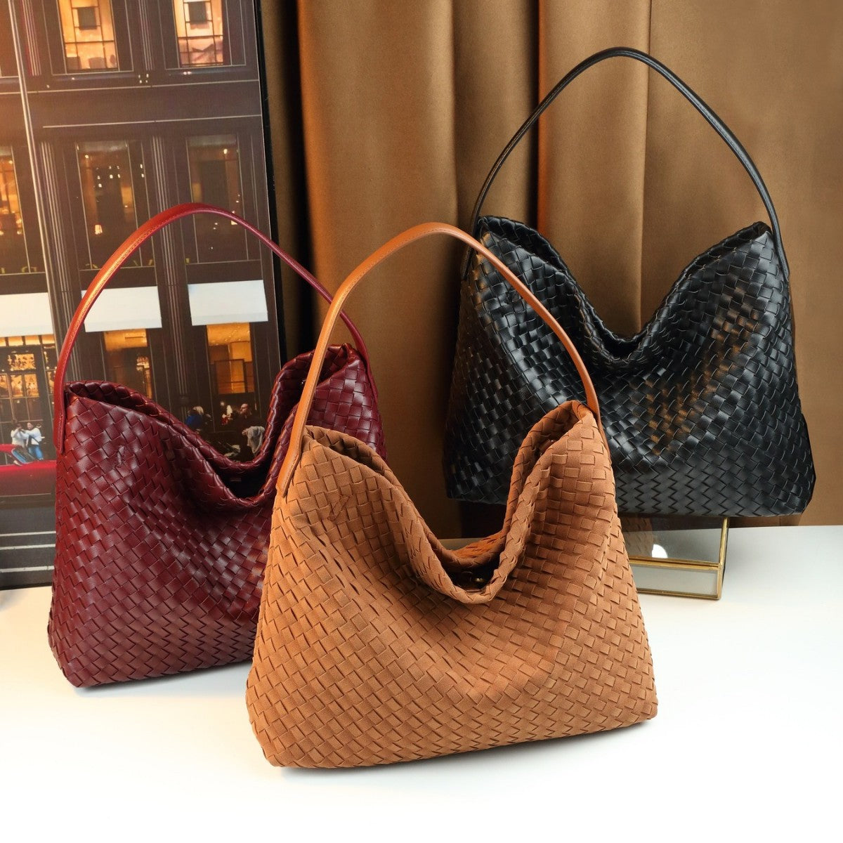 Woven Large Capacity Tote Bag for Women Fashion Shoulder Handbag, Versatile Casual Purse with Artisan Textured Design