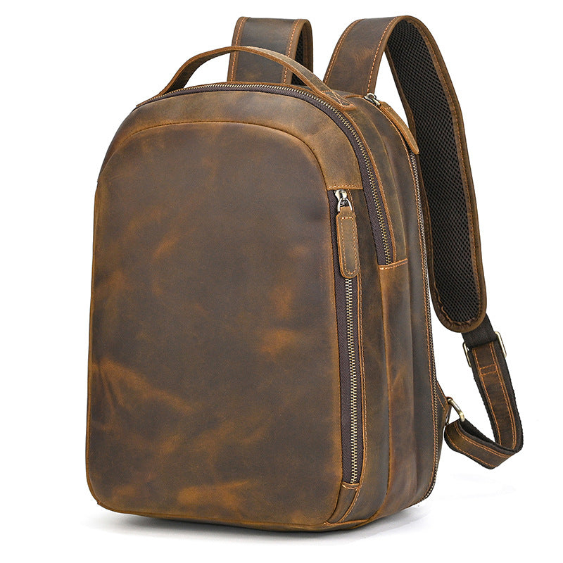Men's Crazy Horse Leather Backpack Vintage Travel Daypack for Women Students, Genuine Leather Casual Rucksack Large Capacity