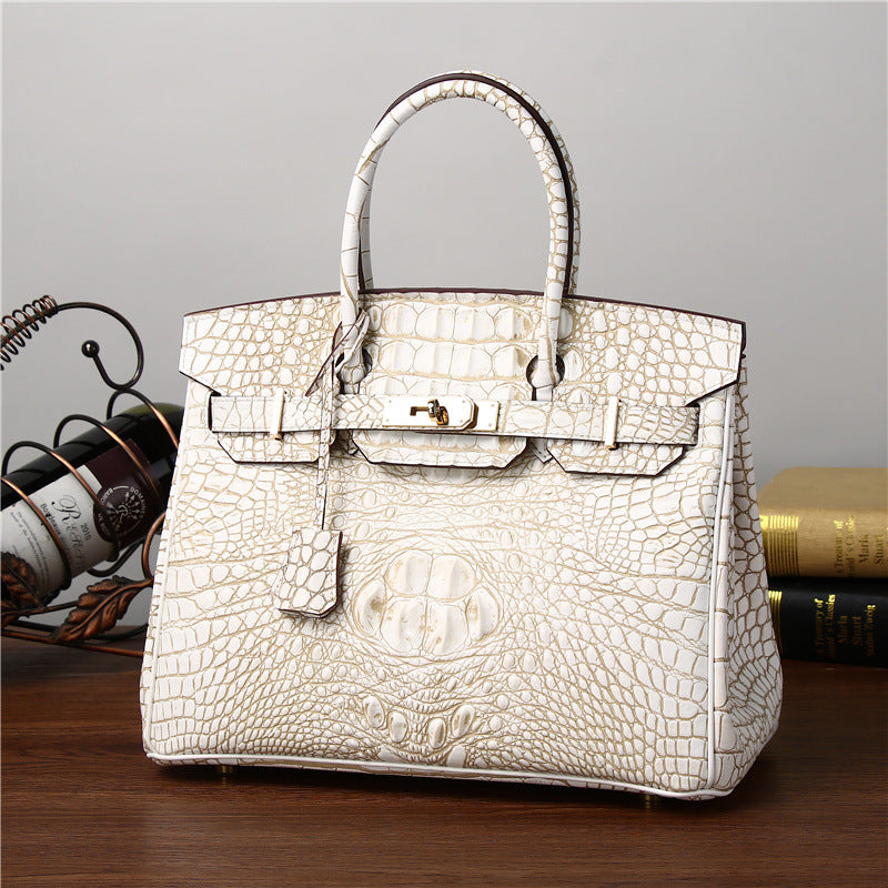 Elegant Croc-Effect Birkin-Inspired Tote Bag for Women, Premium Large Capacity Light Luxury Shoulder Crossbody Handbag with Classic Versatile Design