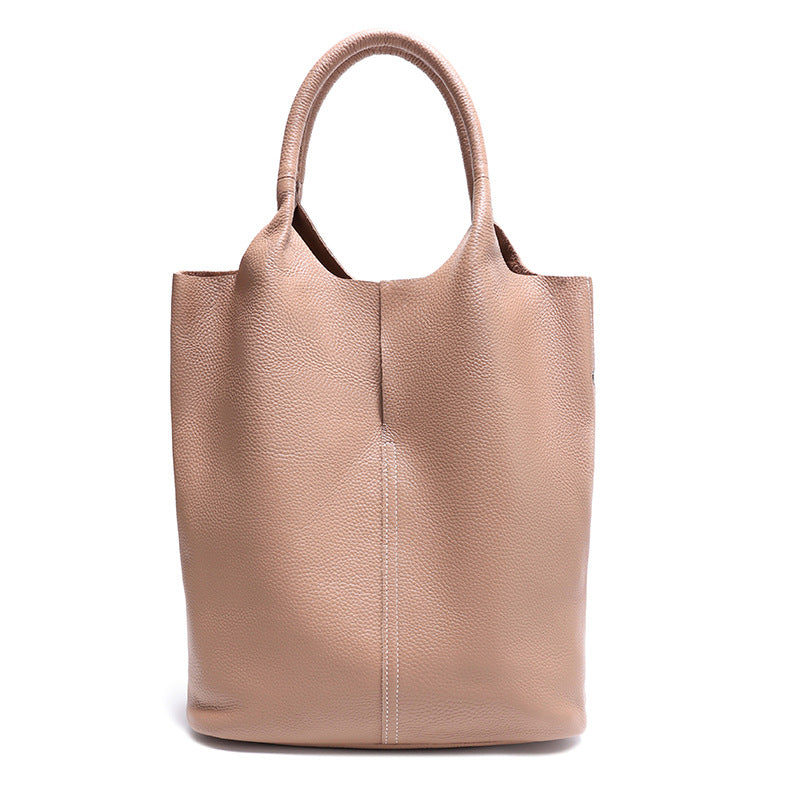Top Layer Cowhide Tote Bag for Women Large Capacity Shoulder Handbag, Minimalist Pebble Grain Purse with Versatile Everyday Style