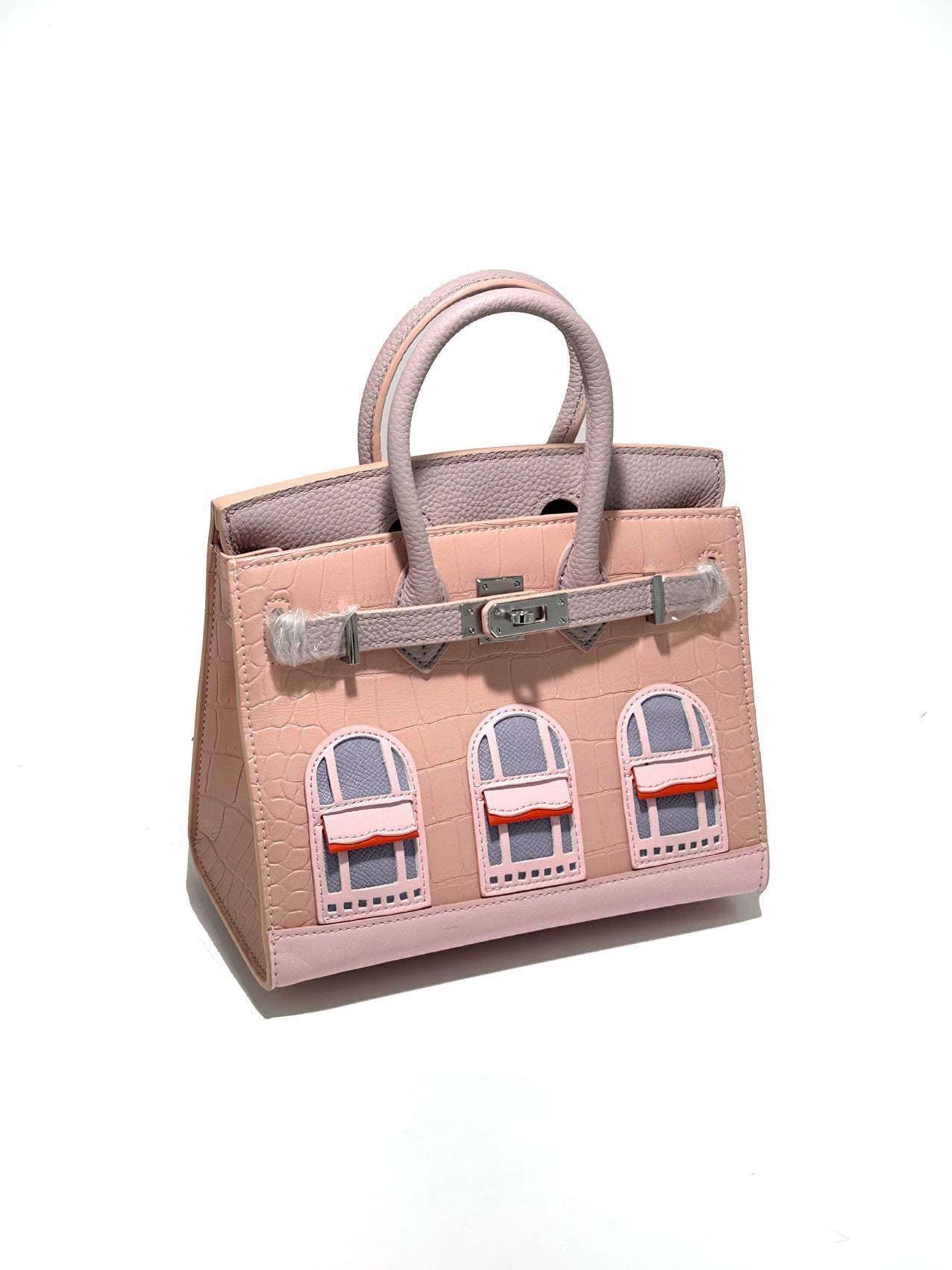 New Arrival Croc-Effect Genuine Leather House-Shaped Bag for Women, A High-End Versatile Top-Handle Shoulder Crossbody Handbag with Fashionable Premium Design