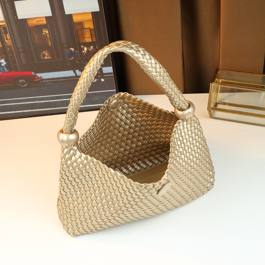 French Woven Dumpling Bag for Women Niche Underarm Shoulder Handbag, Large Capacity Casual Purse with Artisan Woven Texture