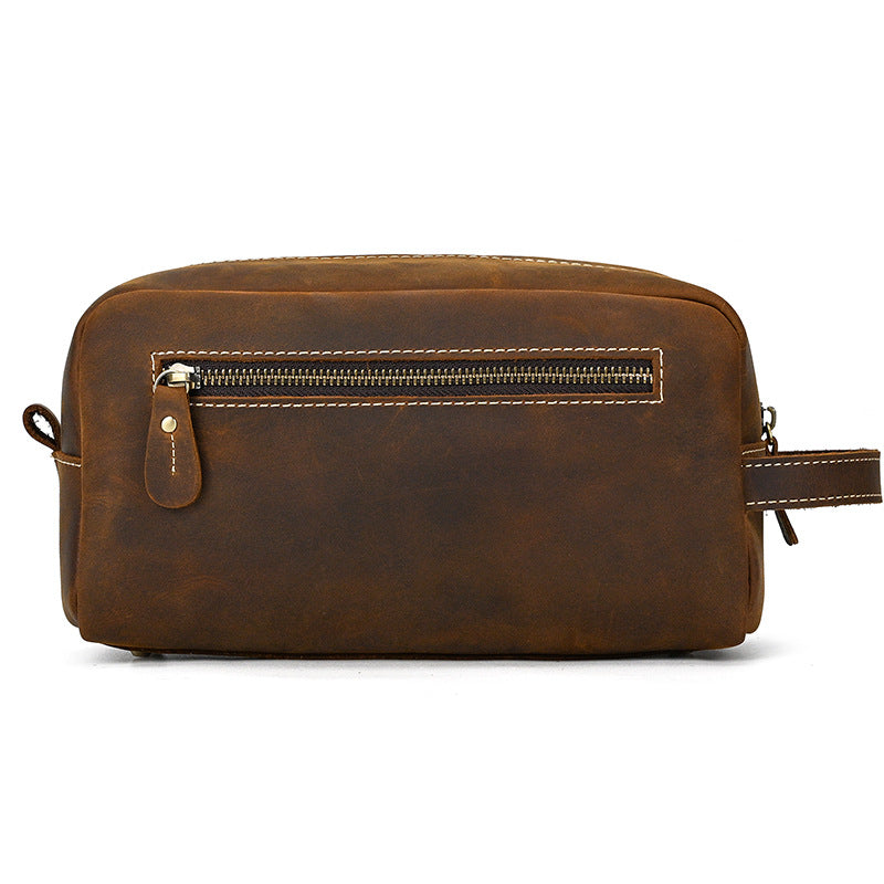 Crazy Horse Leather Toiletry Travel Clutch, Casual Cosmetic Storage Bag, Versatile Organizer Pouch for Men and Women