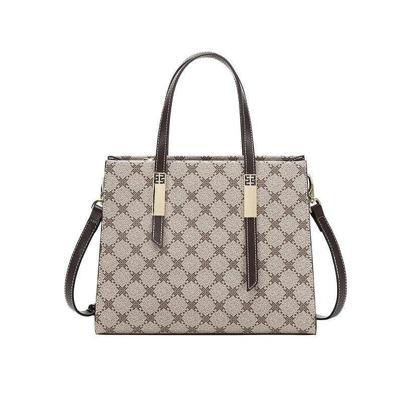 Genuine Leather Light Luxury Mom Bag for Women, New Minimalist Elegant Middle-Aged Top Handle Handbag, Premium Everyday Purse for Ladies
