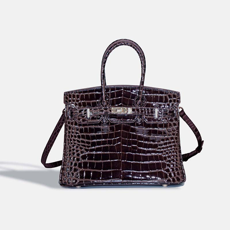 New Genuine Leather Handbag for Women Premium Crocodile Embossed Cowhide Birkin Style Large Capacity Tote