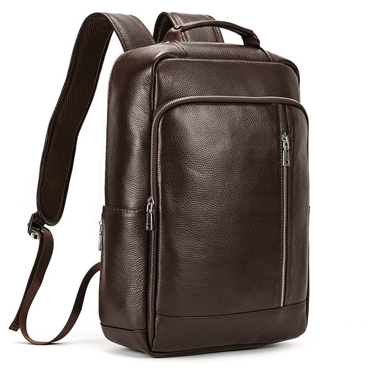 Genuine Top Layer Cowhide 15-Inch Laptop Backpack for Men, Commute Work School Daypack, Premium Leather Computer Bag for Gentlemen