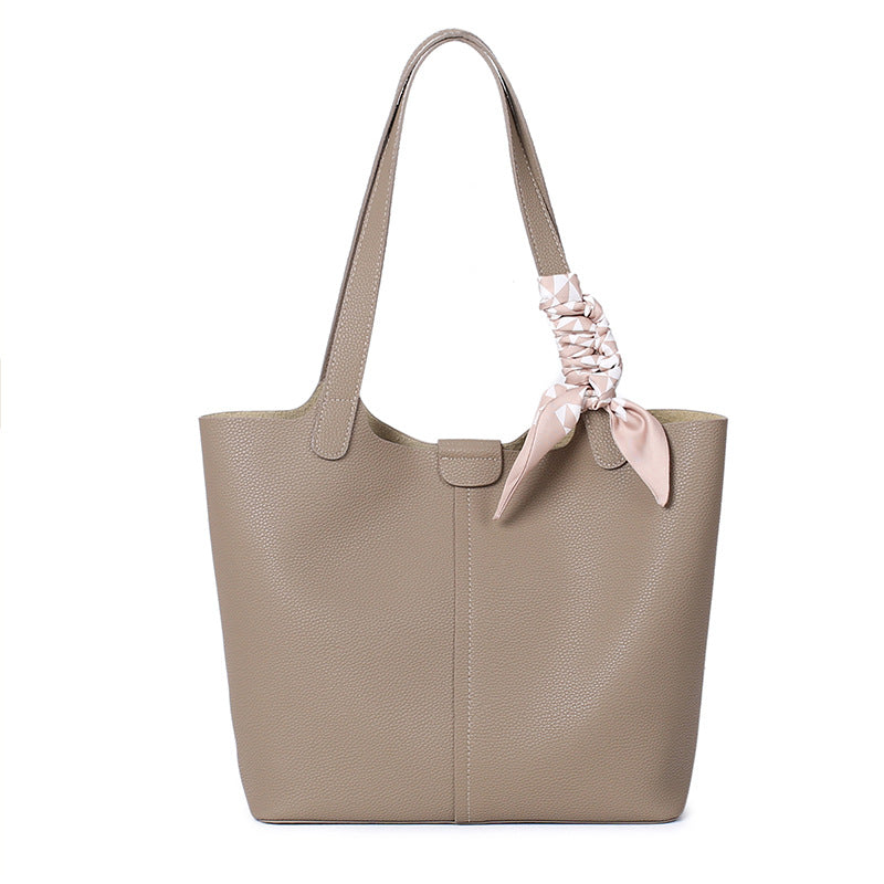 Genuine Leather Bucket Tote Bag for Women Large Capacity Commuter Shoulder Handbag, Practical Cowhide Purse with Versatile Everyday Style