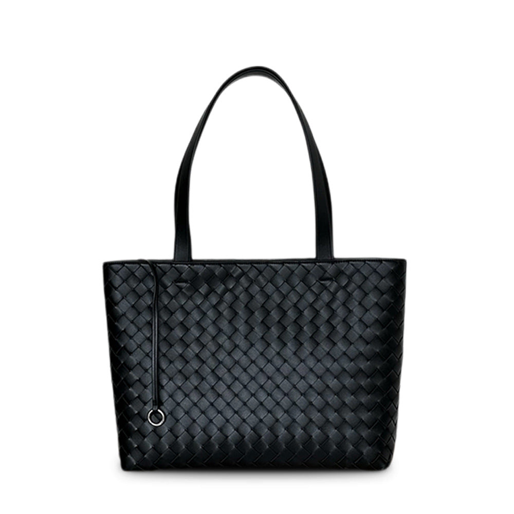 New Genuine Leather Woven Tote, Large Commuter Shopping Bag, Shoulder & Underarm Handbag for Women
