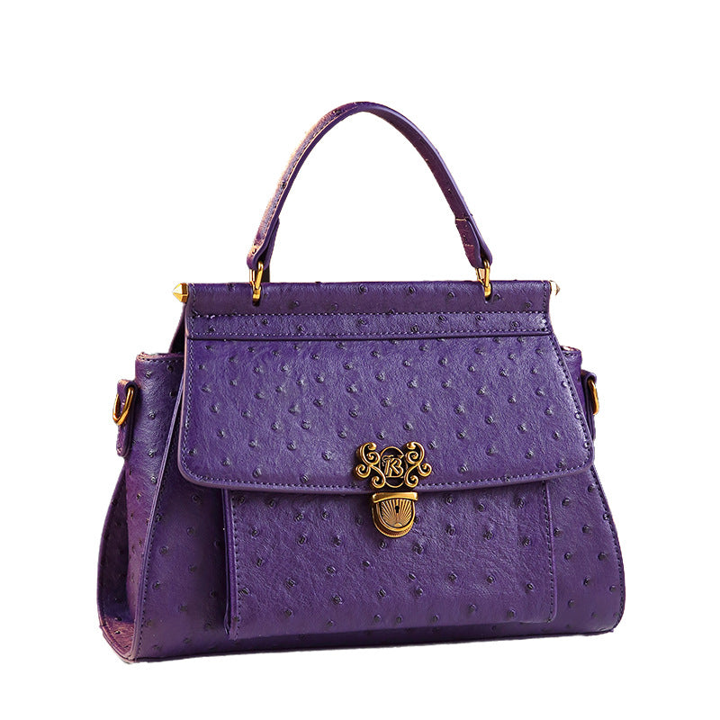 Genuine Leather Ostrich-Embossed Kelly-Style Bag for Women, New Spring Summer Large Capacity Shoulder Crossbody Top Handle Purse, Niche Trendy Handbag for Ladies