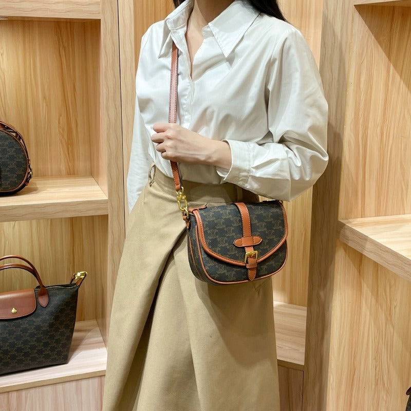 Genuine Leather Saddle Bag for Women, New Fall Winter Small Shoulder Crossbody Purse, Versatile Everyday Handbag for Ladies