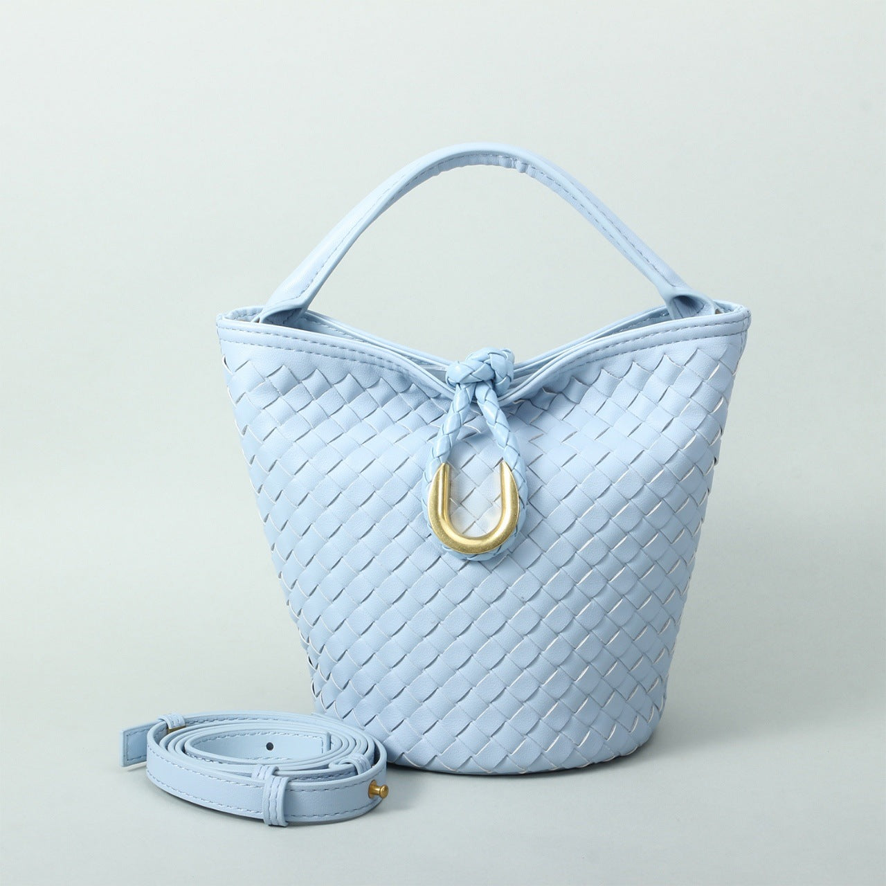 Genuine Leather Woven Bucket Bag for Women, Spring Summer Versatile Crossbody Commute Top Handle Purse, Premium Handbag for Ladies