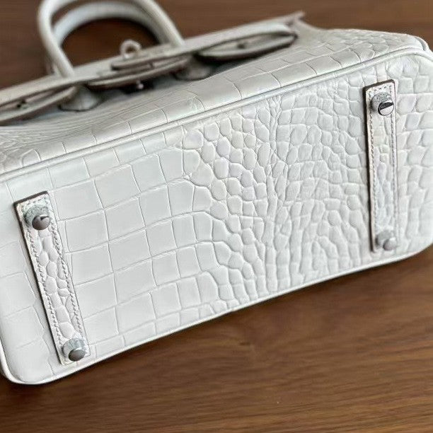 Genuine Leather Tote Bag for Women, Hermès-Inspired Birkin-Style Handbag with Crocodile-Embossed Finish, Top-Grain Cowhide Leather, Hand-Stitched Craftsmanship, Available in 25cm and 30cm, Luxury Everyday Carry Purse
