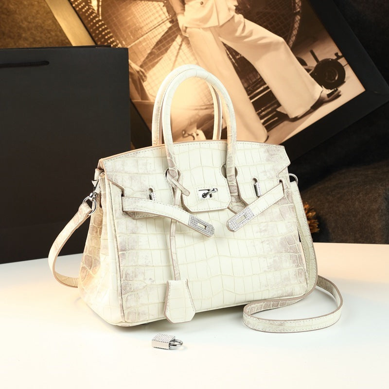 Chic Croc-Embossed Birkin-Inspired Tote Bag for Women, Premium Genuine Leather Top-Handle Crossbody Shoulder Handbag with Elegant Spacious Design, Everyday Purse