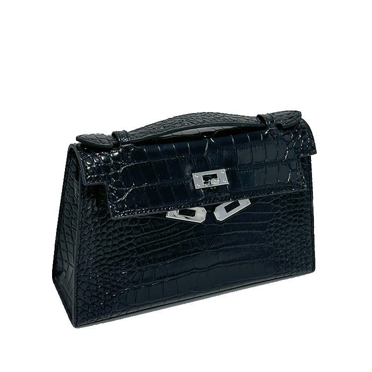 New Spring/Summer Kelly-Inspired Croc-Effect Genuine Leather Mini Bag for Women, A Versatile Chain Shoulder Top-Handle Handbag Perfect for Everyday Style