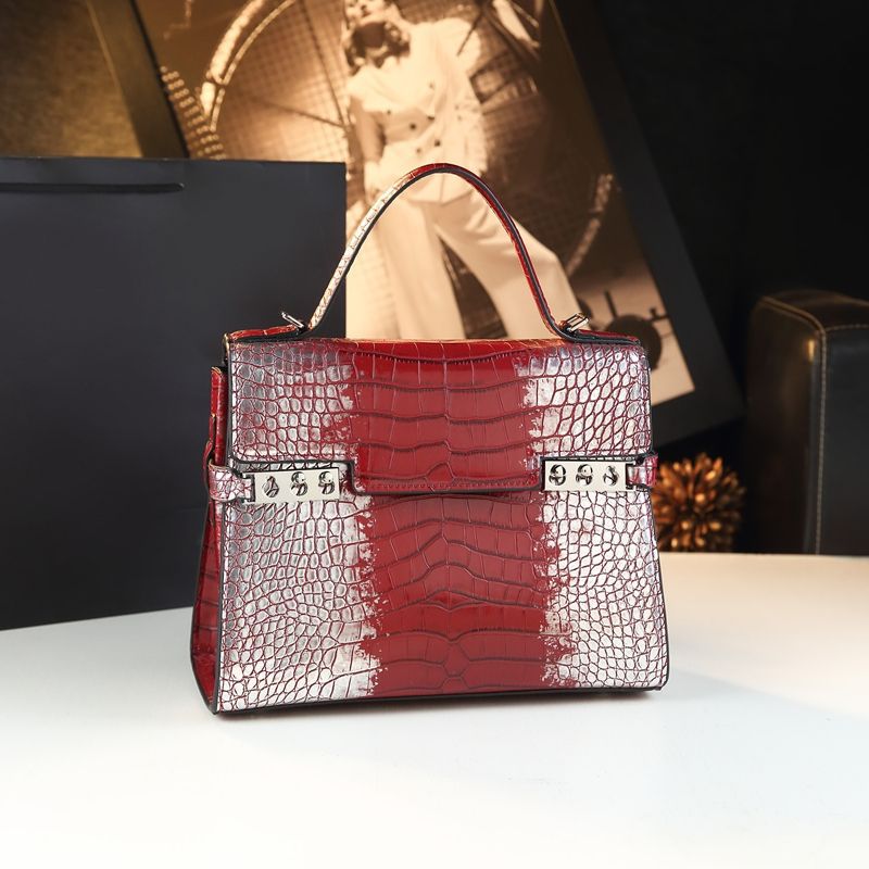 New Arrival Best-Selling Kelly-Inspired Croc-Effect Leather Bag for Women, A High-End Top-Handle Crossbody Shoulder Handbag with Genuine Leather