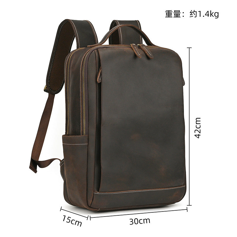 Men's Crazy Horse Leather Backpack Vintage Travel Daypack for Women Students, Genuine Leather Casual Rucksack Large Capacity