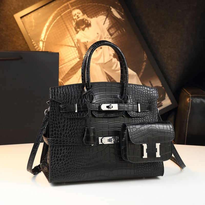 New Croc-Embossed Large Tote Bag for Women, Faux Leather Platinum-Style Top-Handle Handbag, Light Luxury Kelly-Inspired Shoulder Crossbody Purse for Work Commute