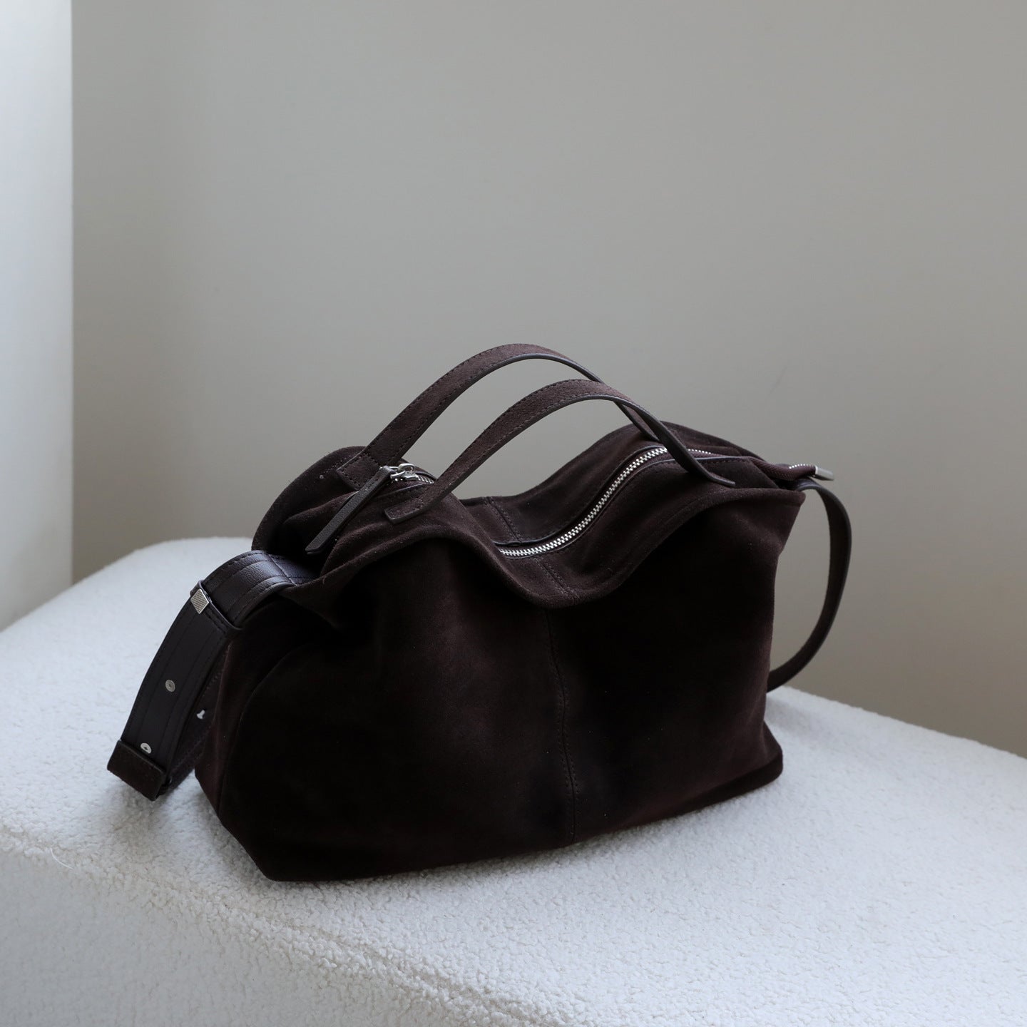 Suede Frosted Cowhide Slouchy Tote Bag for Women Fall Winter Commuter Shoulder Crossbody Handbag, Premium Genuine Leather Purse with Soft Matte Finish