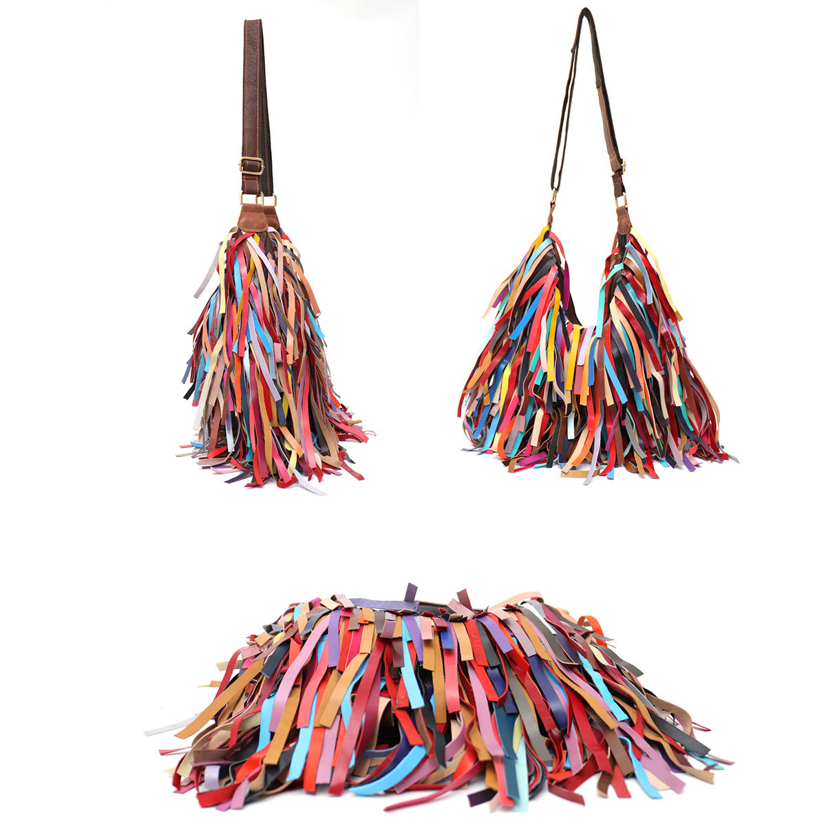 Genuine Sheepskin Leather Tassel Fringe Handbag for Women, New Arrival Large Capacity Candy Color Crossbody Shoulder Beach Bag, Light Luxury Travel Purse for Ladies