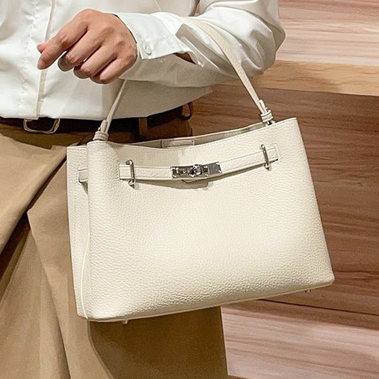 Genuine Leather Kelly-Style Bag for Women, New Early Spring Fashionable Shoulder Crossbody Top Handle Purse, Versatile Trendy Commute Handbag, Light Luxury for Ladies