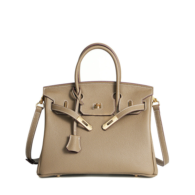 Handcrafted Top-Layer Leather Tote Bag for Women, Waxed Thread Stitching with Turn-Lock Closure, Casual Elegant Top-Handle Purse for Everyday Style