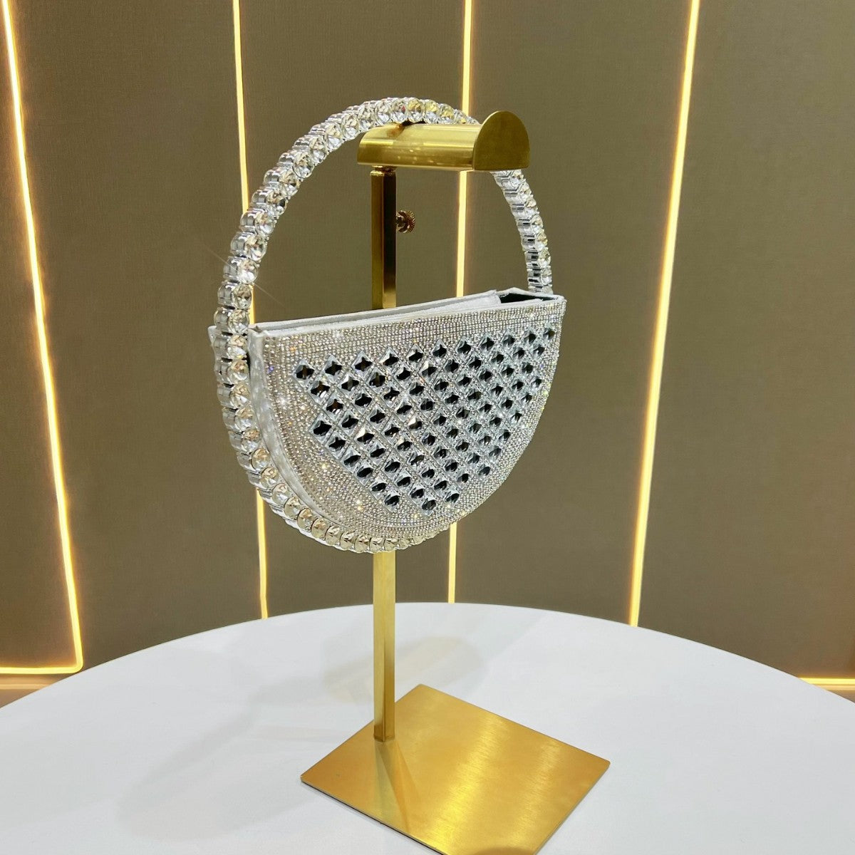 Women's Rhinestone-Embellished Round Evening Bag, Unique Crystal Top-Handle Crossbody Purse for Formal Dress Banquet, French Style Glamorous Handbag