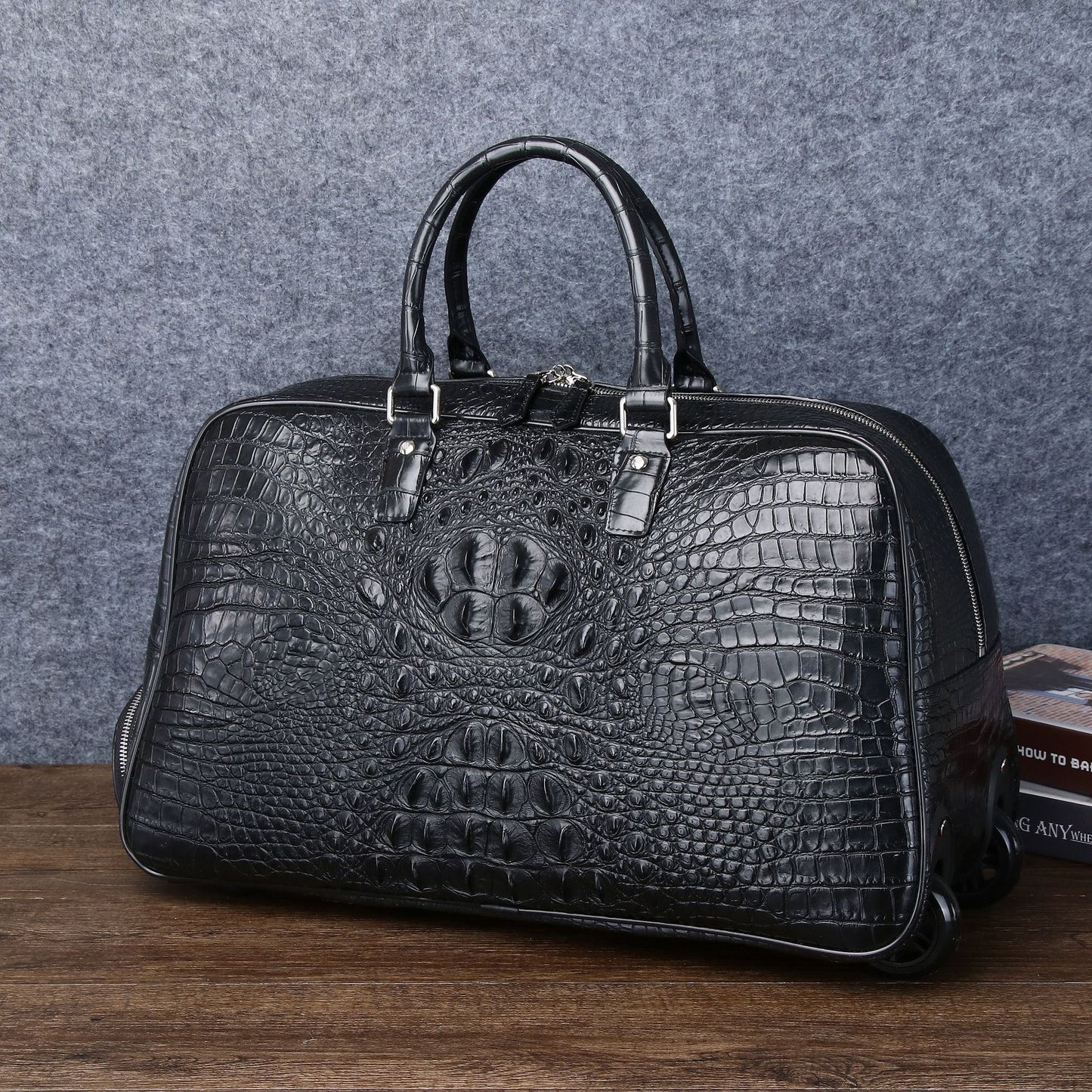 Premium Croc-Effect Business Travel Duffel Bag for Men, A Large Capacity Top-Handle Luggage with Trolley Sleeve & High-End Design, Perfect Weekend Getaway Bag