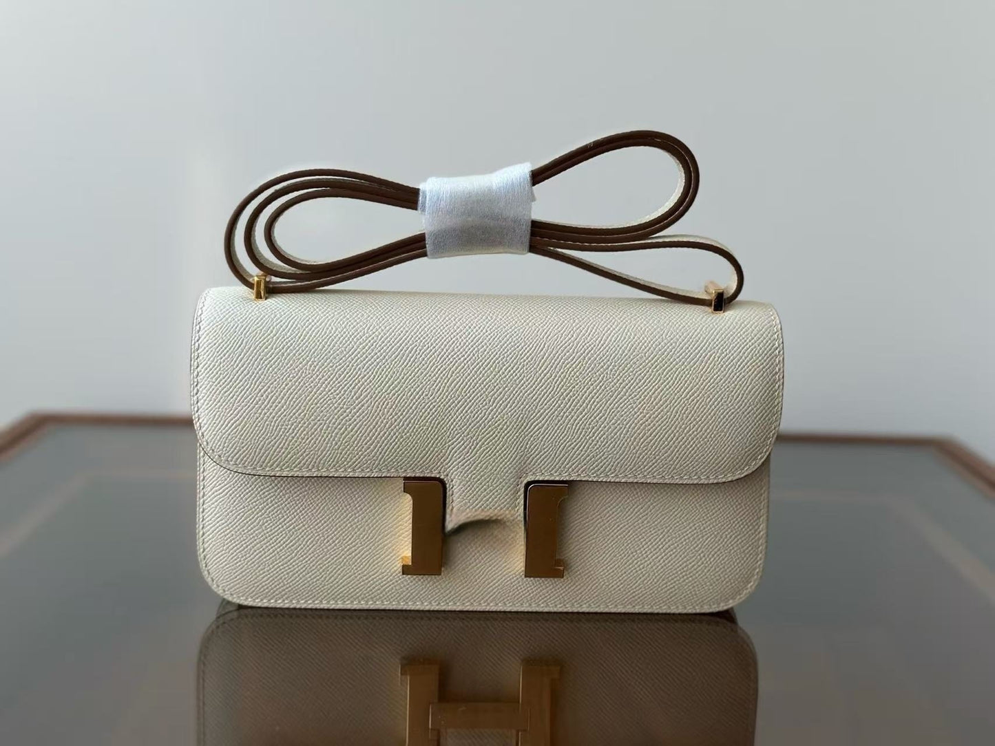Genuine Epsom Palm Texture Cowhide Constance-Style Bag for Women, New Horizontal Flight Attendant Shoulder Crossbody Purse, Tofu-Shape Handbag for Ladies