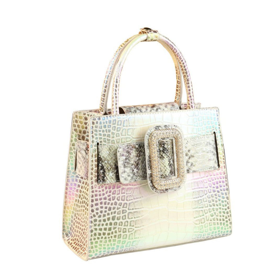 New Arrival Croc-Effect Genuine Leather Handbag for Women, An Elegant Top-Handle Shoulder Crossbody Bag with Premium Design, Perfect for Middle-Aged Moms