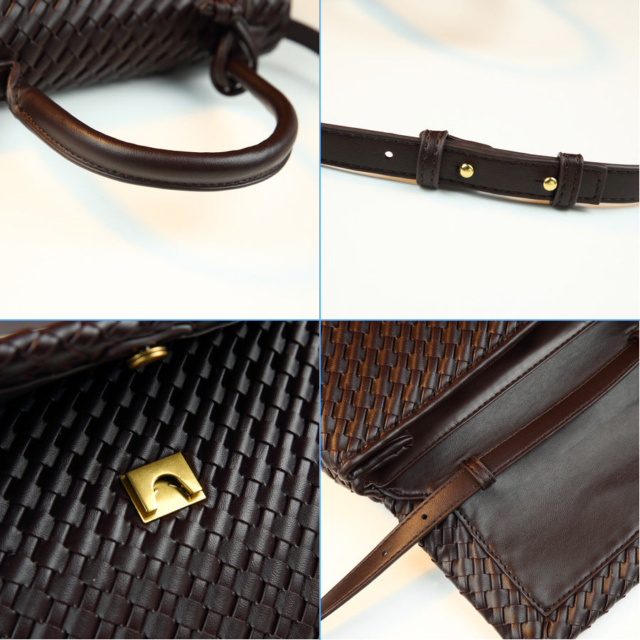 Handwoven Mini Square Bag for Women Niche Commuter Shoulder Handbag, Minimalist Purse with Round Hardware Accent