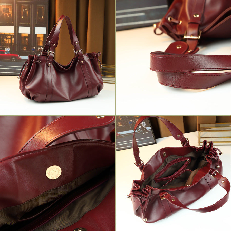 New Arrival Pleated Drawstring Tote Bag for Women, A Large Capacity Shoulder Top-Handle Handbag with Solid Color Design, Perfect for Travel & Everyday