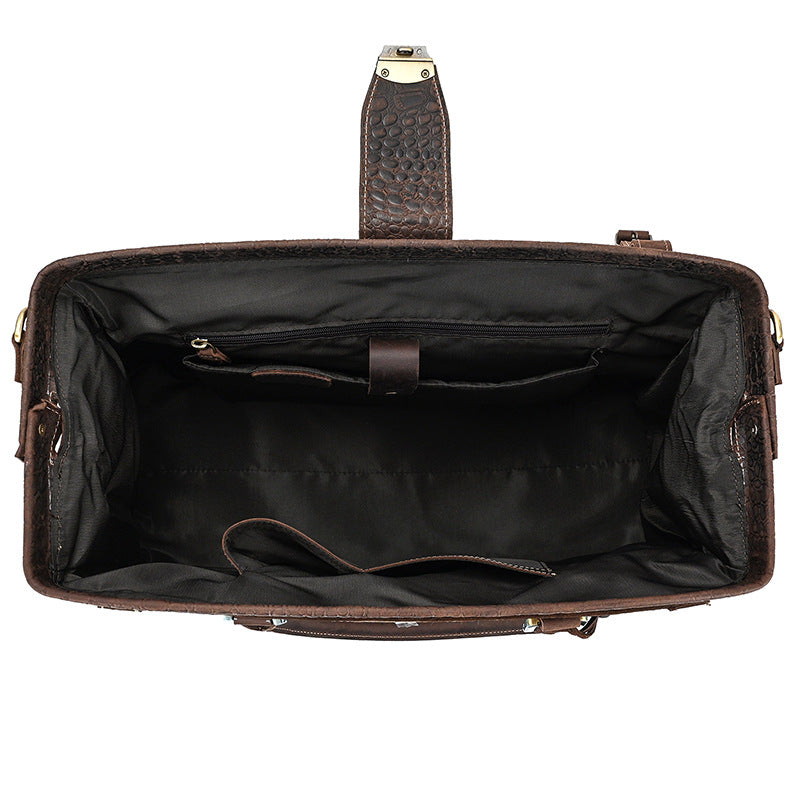 Crocodile-Embossed Leather Large Capacity Travel Duffle with Lock, Top Handle Shoulder Crossbody Bag, Premium Outdoor Luggage for Men