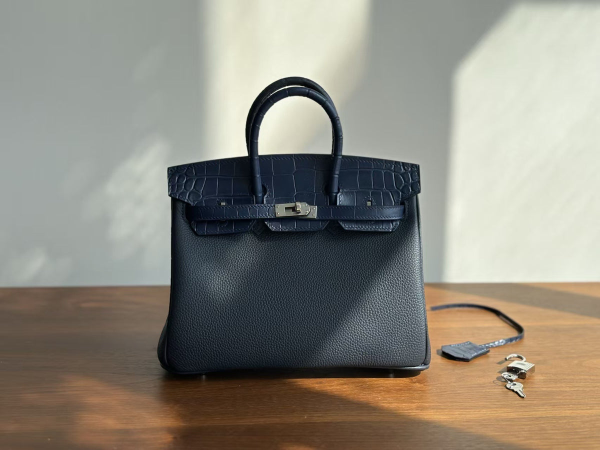 Women's Togo Leather Birkin-Style Tote Bag, Hermès-Inspired Crocodile-Embossed Top-Handle Handbag with Premium Top-Layer Cowhide, Luxe Spacious Satchel for Work & Travel, New Arrival