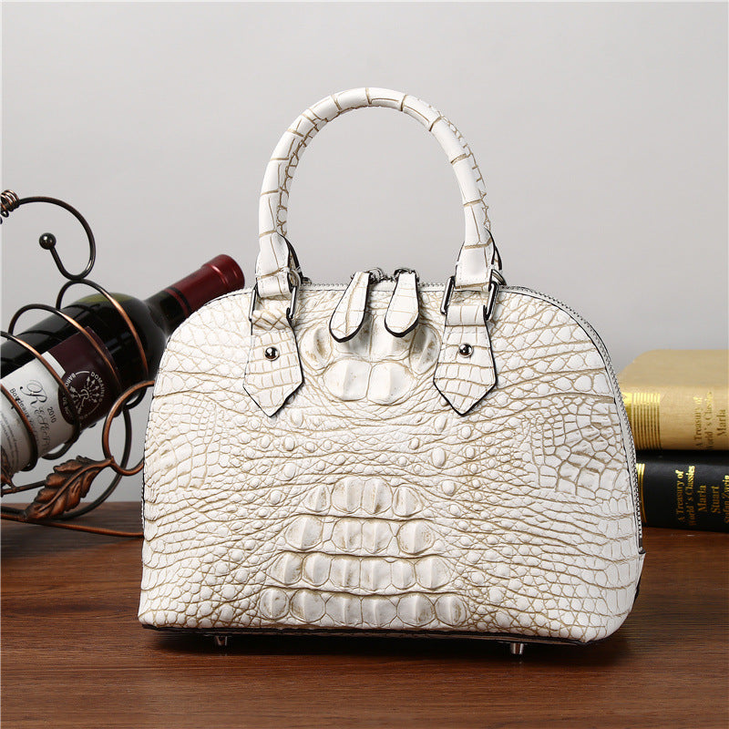New Arrival Croc-Effect Genuine Leather Shell Tote Bag for Women, A Large Capacity Business Shoulder Crossbody Handbag with Trendy Top-Handle Design
