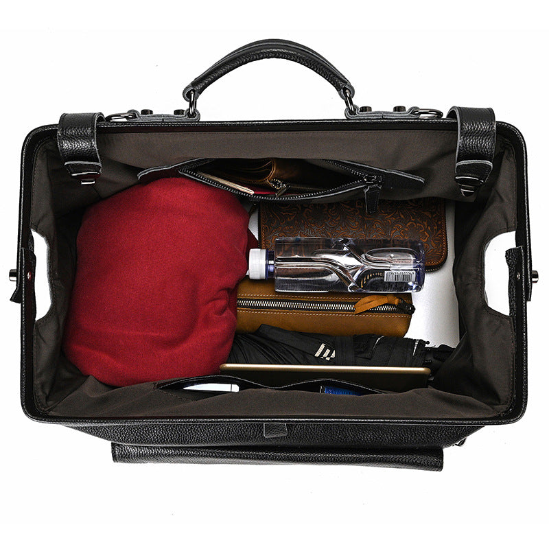 Vegetable-Tanned Leather Short Trip Business Duffle, Unisex Shoulder Crossbody Travel Bag, Trendy Top Handle Luggage for Men and Women